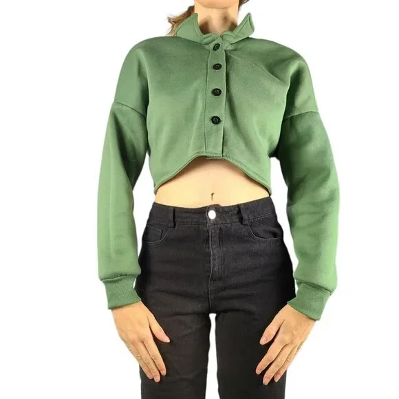 Shein Cropped Green Puffy Sweater Jacket - Picture 4 of 4
